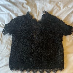 Zara Black Lace High Neck Top Size Small